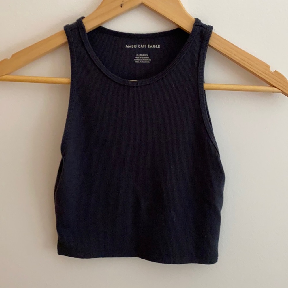 American Eagle navy blue cropped halter top